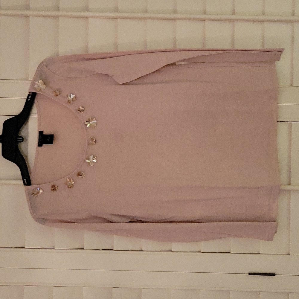 Shirt,  Ann Taylor Factory size M pink with neck floral/sparkle detail